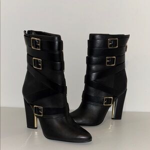 Black Buckle Heeled Ankle Boots